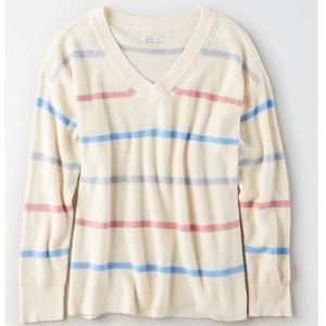 AE Striped V Neck Pullover Sweater
